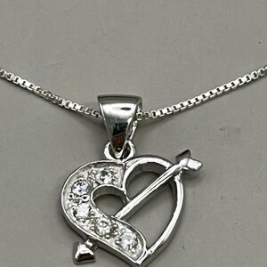 Sterling Silver Heart Necklace with Crystal Accents